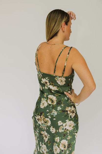 Satin Floral Midi Dress
